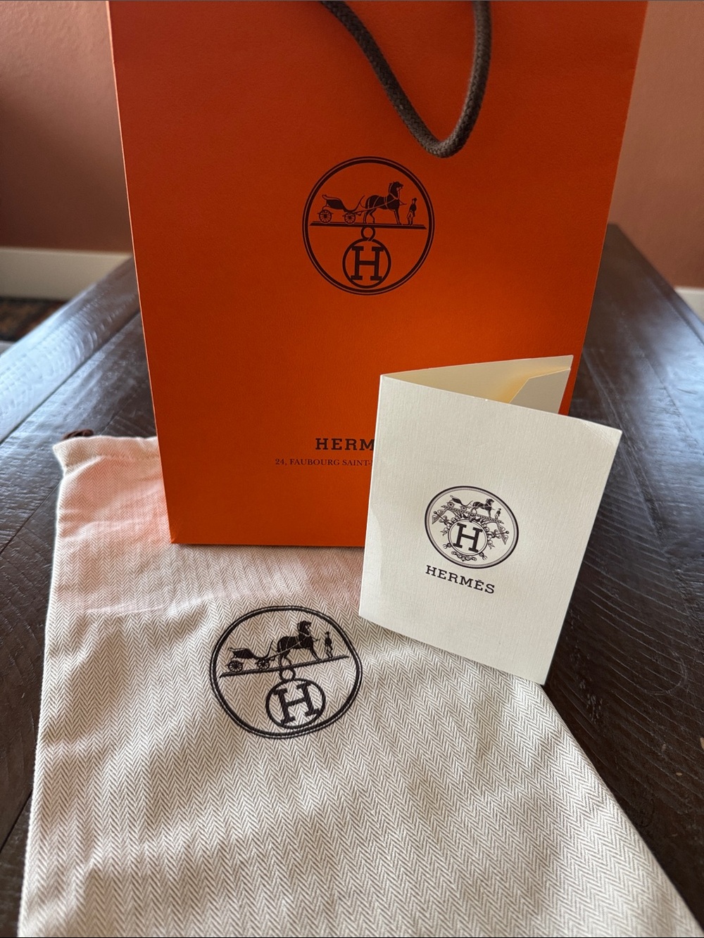 Hermès Orange Gift Bag with Cream Card and Dust Pouch